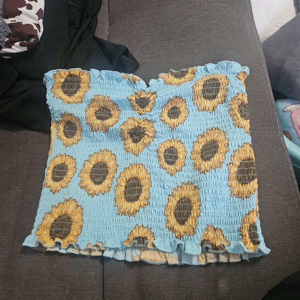Smocked Sunflower Tube Top - Blue & Yellow